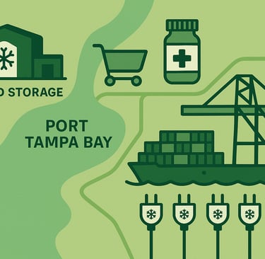 	Illustrated map of Port Tampa Bay cold-storage facilities and reefer infrastructure.