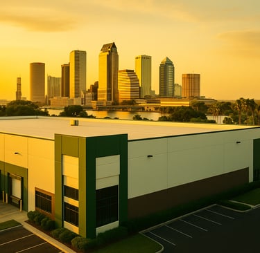 a large Tampa Bay building with a lot of buildings in the background