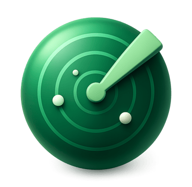 a green icon with a radar for a tampa bay commercial real estate website