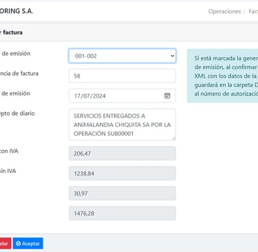 generación de factura en factoring Margarita