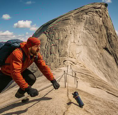 Extreme mountain climbing with rope and gear, survival skills for steep terrain and high-altitude adventure