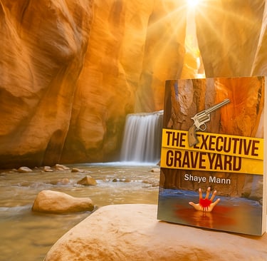 The Executive Graveyard by Shaye Mann on Boulder in slot canyon creek with sunlight and reflection