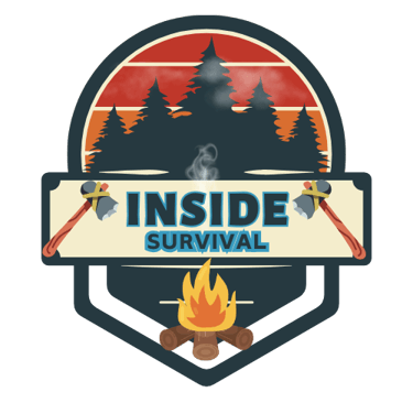 Inside Survival logo with wilderness campfire, trees, axes, and gear — your guide to outdoor survival skills & self-reliance