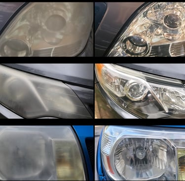 a series of photos of a car headlight