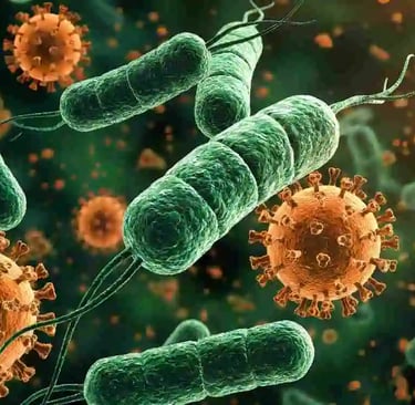 Illustration of gut bacteria and viruses in the human microbiome