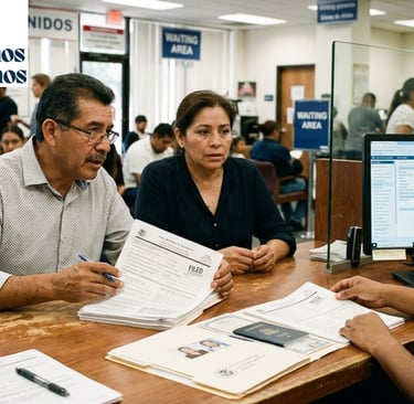Familia en México revisando petición familiar antigua de residencia para Estados Unidos NVC