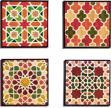 A set of four 12x12 paintings of Moroccan geometrical patterns