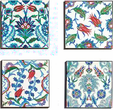 A set of four 12x12 painting done in the style of Iznik ceramic tiles 
