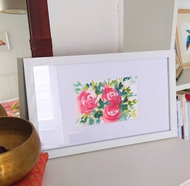 roses aquarelle originale cadre décoration couleur cadeau