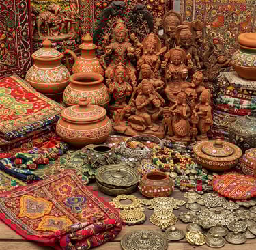 "Handicraft items made by Indian artisans"