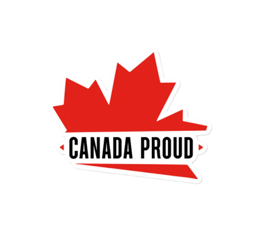Image of a maple leaf that says Canada proud