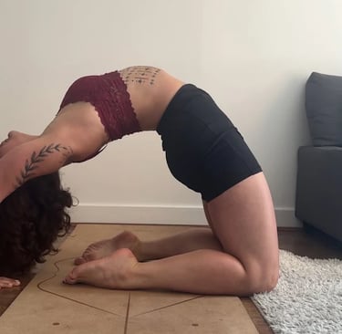 Woman practicing yoga on mat