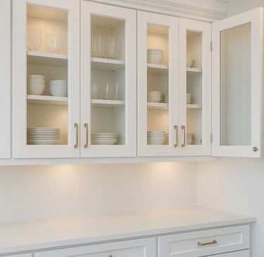 Shaker cabinets with glass ready doors