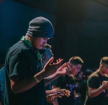 young people worship God in the church