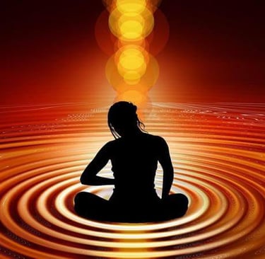 a woman sitting in a circle with a red light