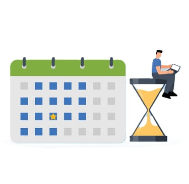 Person-sitting-on-hourglass-next-to-big-calendar