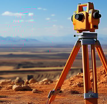 Surveyor on desert landscape