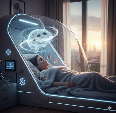 Persona en cámara hiperbárica futurista