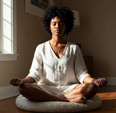 a woman sitting on a rug in a room