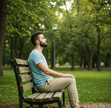 a man sitting on a bench in a park