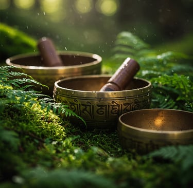 a group of singing bowls with singing bowls