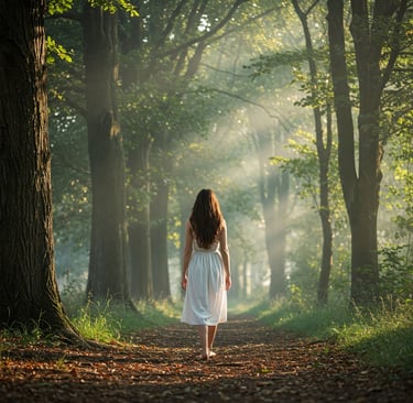 Mujer caminando por un bosque