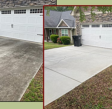 before & after picture of a house driveway professionally pressure wash. 