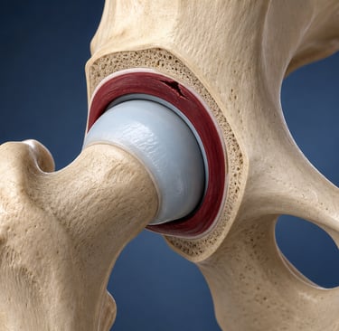 Representação anatômica do labrum acetabular com pequena lesão anterossuperior no quadril