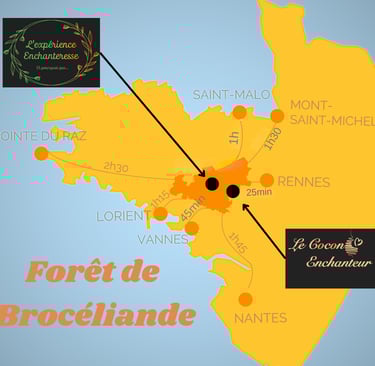 carte de la bretagne pour situer les deux meilleures love rooms entre Ille et Vilaine et Morbihan