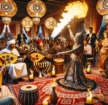 a man in a costume is playing a musical instrument