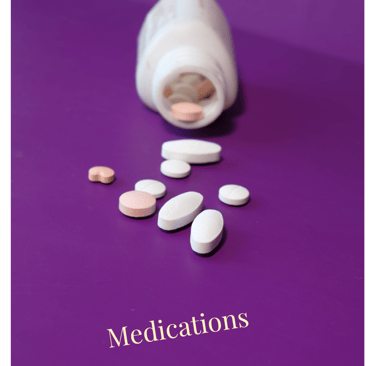 a bottle of medicine pills and pills on a purple background