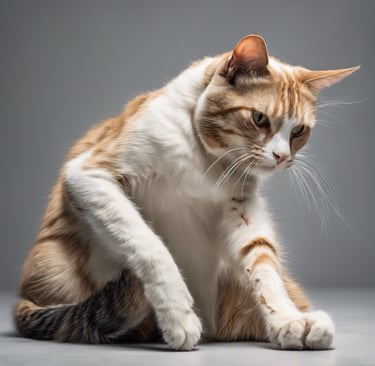 a cat sitting on the floor with its paws up