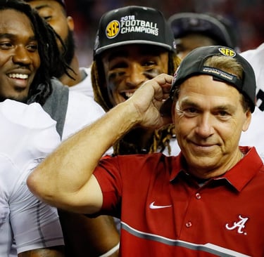 alabama football coach nick saban winning the 2015 SEC championship