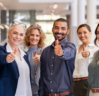 Accountant team all giving the thumbs up to Cromeloan