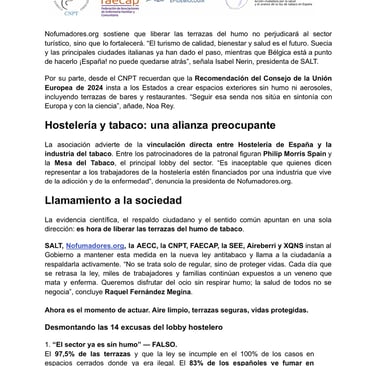 Organizaciones sanitarias y sociedad civil  desmontan las 14 excusas del lobby hostelero 