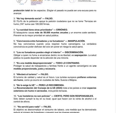 Organizaciones sanitarias y sociedad civil  desmontan las 14 excusas del lobby hostelero 