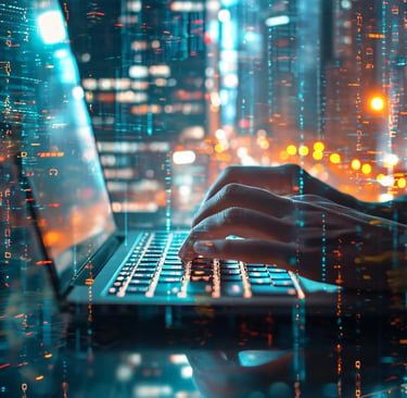 Hands working on a laptop representing pharmacovigilance data reconciliation