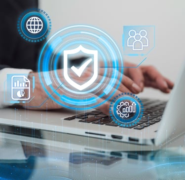 pharmacovigilance expert writing standard operating prodedures with laptop