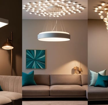 a living room with a couch and a lamp