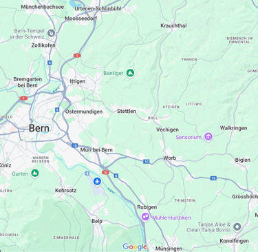 Karte des Einsatzgebiets von Wibi Services – Haushaltsgeräte Reparatur und Ersatzservice in Bern