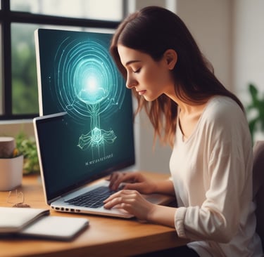 a woman doing spiritual work on the computer