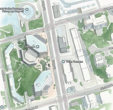 Mobility hub streetscape architecture integrating transit, cycling, and pedestrian public space in N