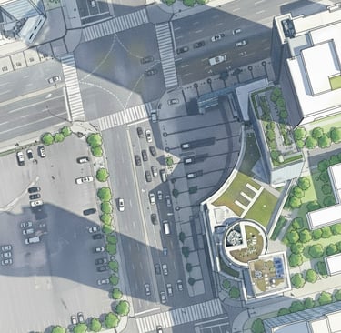 Public realm intersection architecture transforming Yonge and Sheppard into a pedestrian civic space