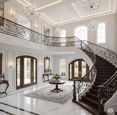  Grand double-height foyer with marble floors and central staircase inside Forest Hill luxury home