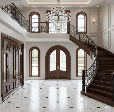 Bright family room with expansive windows, neutral tones, and garden views.