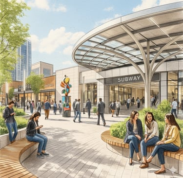 Urban public realm architecture study exploring mobility corridors and civic spaces in Toronto