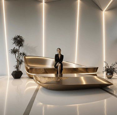 Luxury residential lobby architecture with sculptural gold interior elements in downtown Toronto