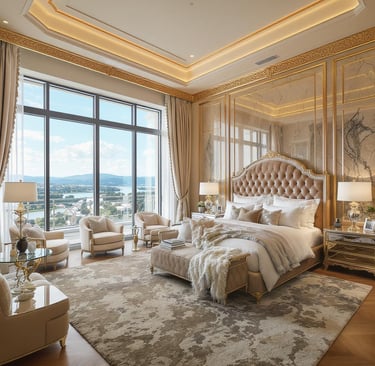 Master bedroom suite with spa-inspired bathroom and marble finishes in Forest Hill luxury home