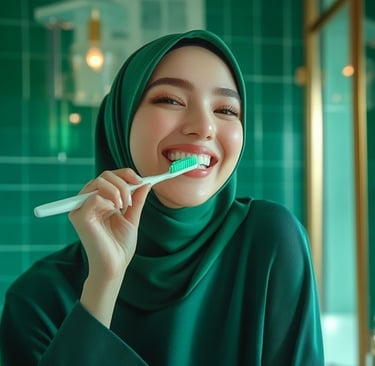 امرأة جميلة تنظف أسنانها