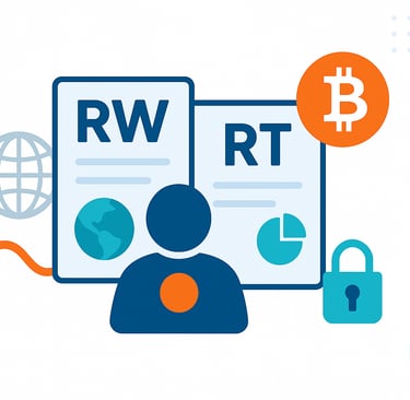 Illustrazione flat di CAF Public che spiega la differenza tra quadro RW e quadro RT nella dichiarazione di asset esteri e cri